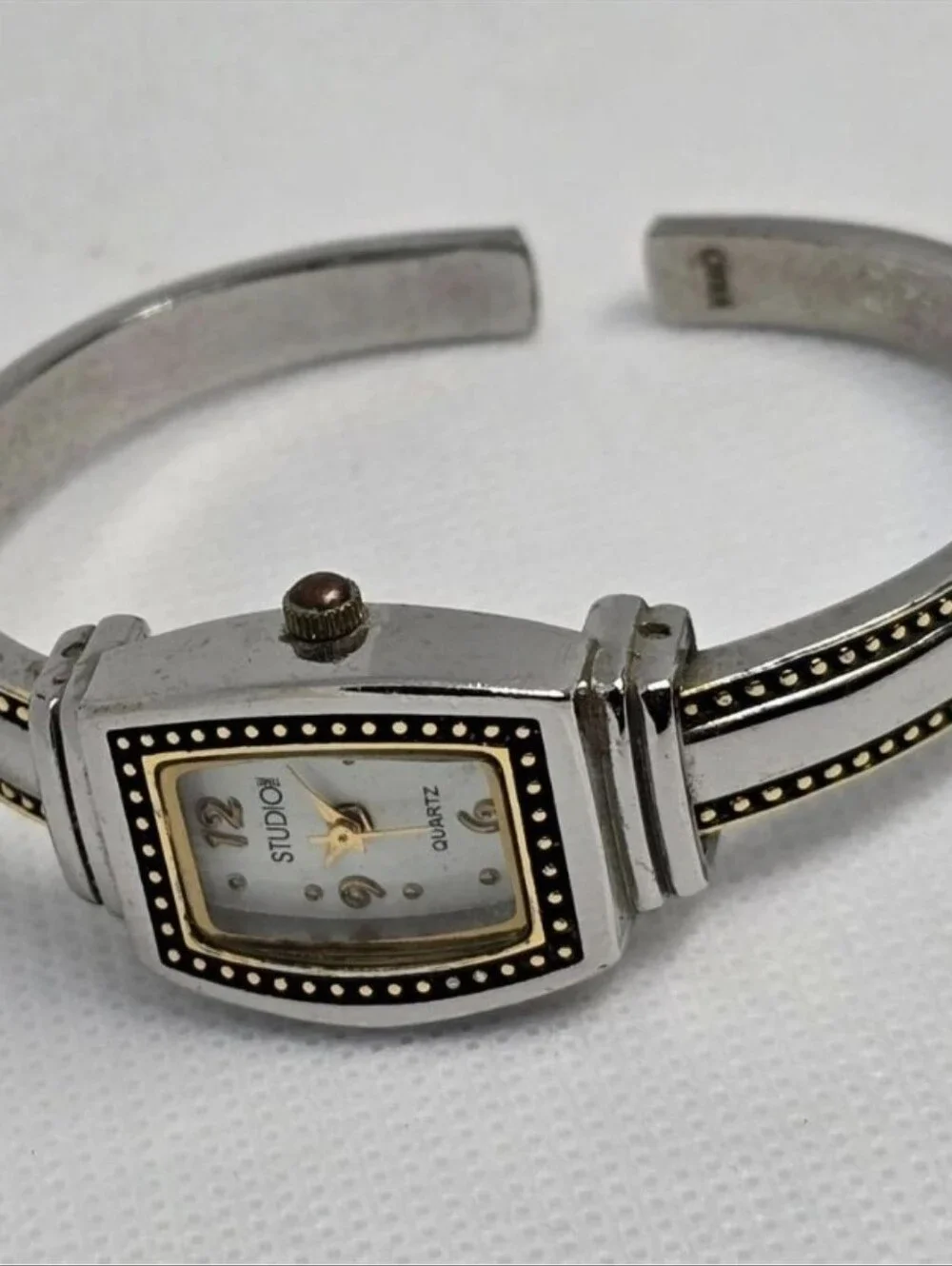Studio Time Silver & Gold Tone Women's Cuff Bracelet Watch
